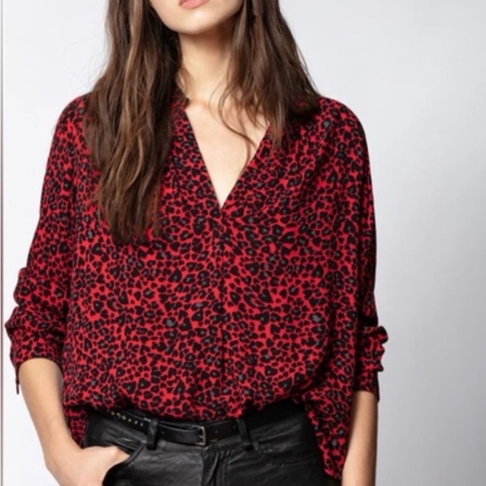 Zadig & Voltaire Red and Black Leopard Blouse
